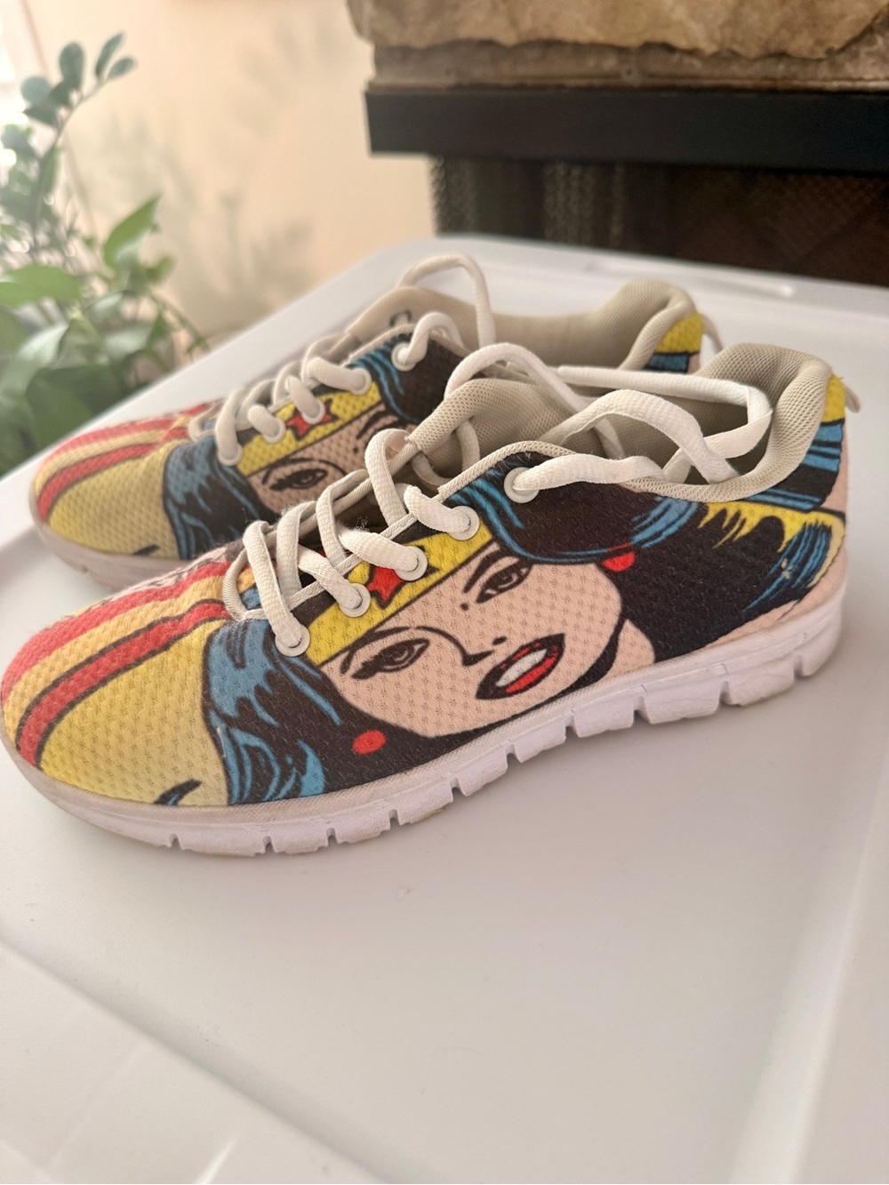 Wonder Woman Pop Art Canvas Sneakers in Yellow and Blue